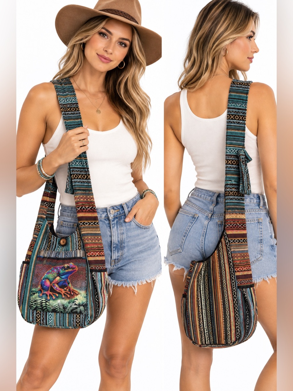 Bohemian Multicolor Frog cotton Crossbody Shoulder Bag